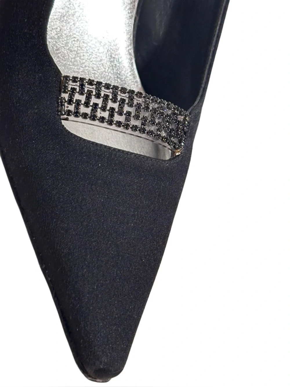 Stuart Weitzman Black Suede Crystal Embellished Slingback Pointed Toe Pumps 7.5